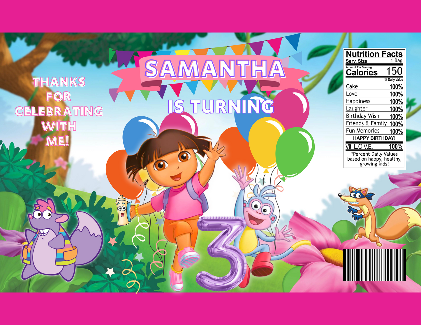 Dora The Explorer editable digital party favor template