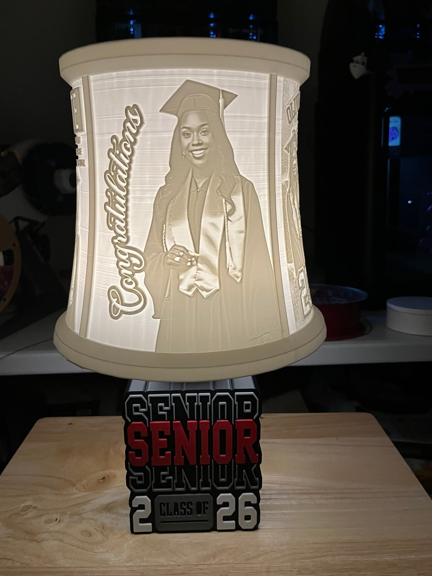 Custom senior 3d printed graduation lamp