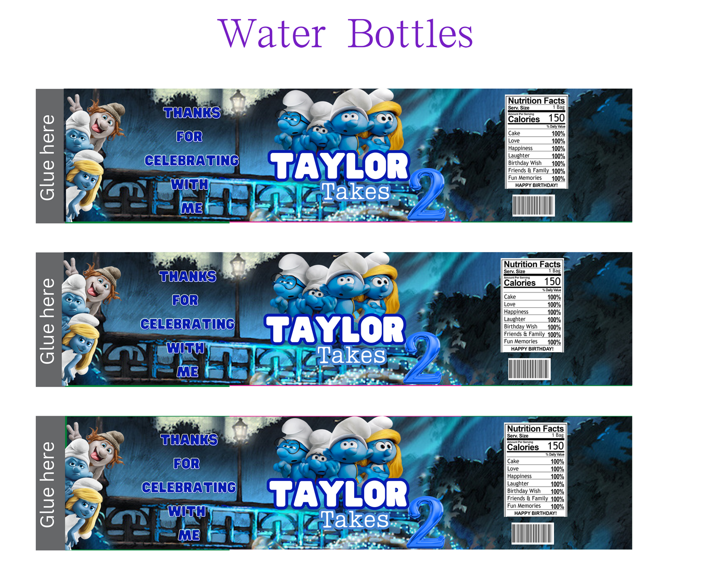 Smurfs editable digital party favor designs template