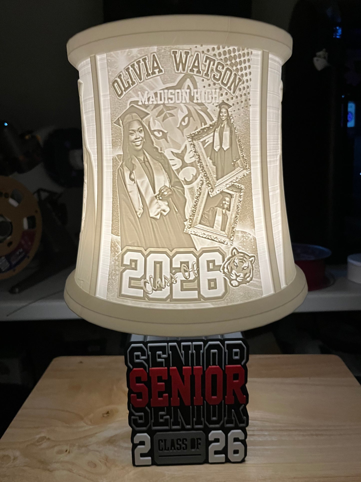 Custom senior 3d printed graduation lamp